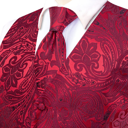Men's Paisley Waistcoat Set – Single Breasted Vest with Matching Tie for Weddings and Formal Events