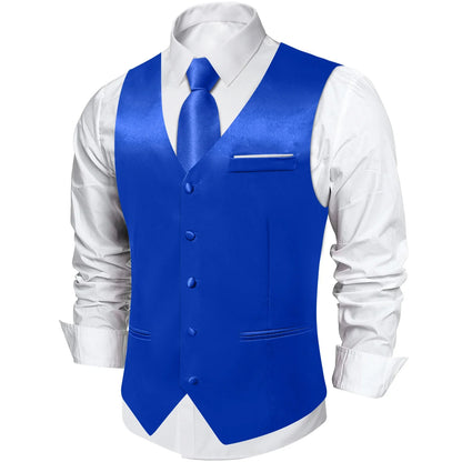 Men's Satin Suit Vest Set with Tie Handkerchief and Cufflinks for Wedding and Prom