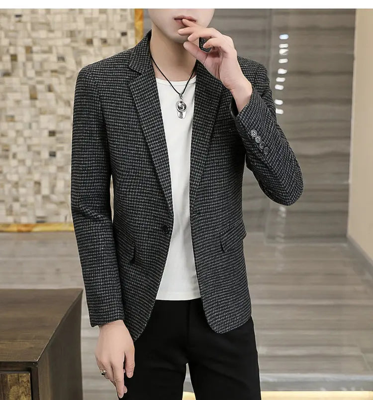 2026 Blazer Outdoor Men's Checked Fashion Business Trend Wedding Slimming Gentleman Casual Korean Travel High Formal Wear Blazer