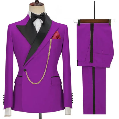 Slim Fit Monochromatic Terno De Trespassado for Men Jacket And Pants Wedding Groomsmen Formal Ternos Dinner Smalking Suit
