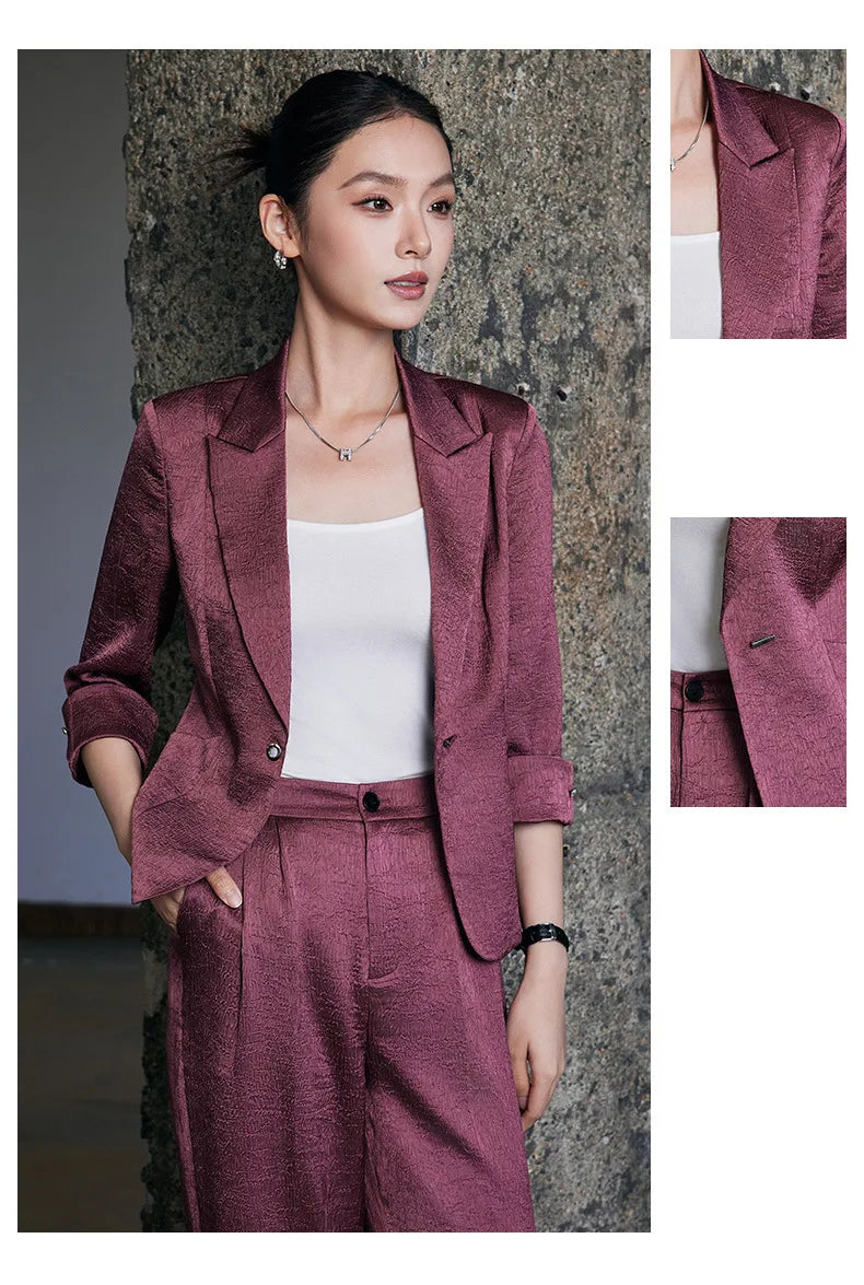 Fashion Office Ladies Blazer and Pants Suit Formal Angola Red Women Jacket Trouser Women Business Work Wear 2 Piece Set
