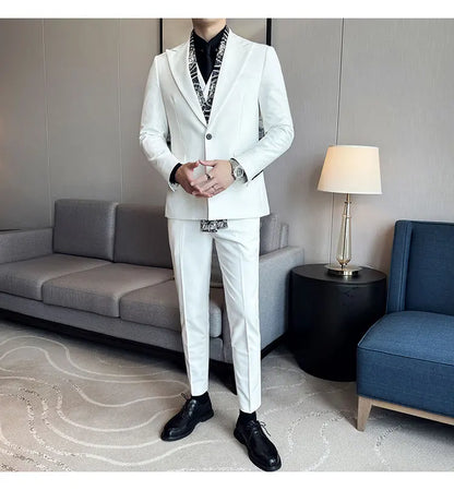 Scarf With Design Double Collar Suit Men's Business Casual Groom Wedding Slim Fit Suit Tuxedo 3-piece Set (Jacket+Vest+Pant)