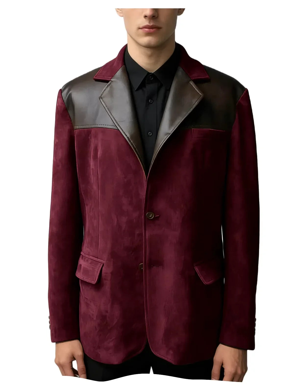 Men's Suede Blazer Single Breasted Slim Fit Classic Suit