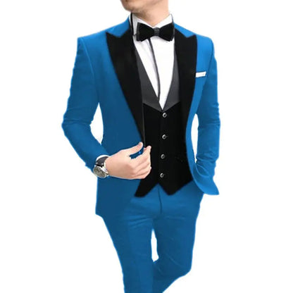 Slim Fit 3 Piece Men's Formal Suits Set - Peak Lapel Single Breasted Blazer Set Wedding Groom Tuxedos Business Jacket Vest Pants