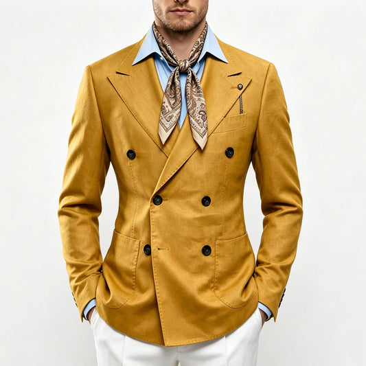 Men's Double Breasted Linen Cotton Blazer – Classic Style for Wedding & Business
