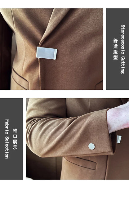 2024 Autumn Winter Men Blazers British Style Woolen Suit Jacket for Men's Business Casual Blazers Wedding Froom Dress Caots