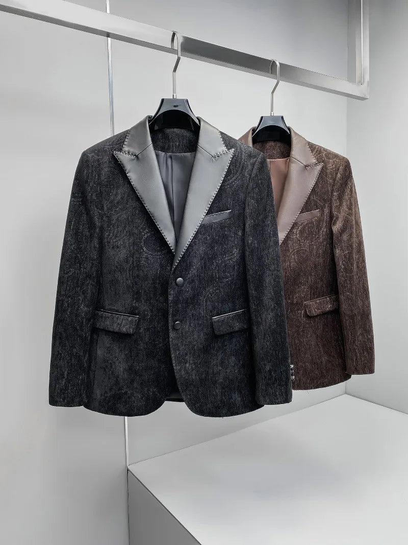 High Quality Retro Suit Jacket for Men Autumn Winter Fashion Wedding Groom Blazers Slim Fit Casual Busines Social Dress Coats