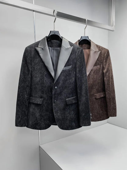 High Quality Retro Suit Jacket for Men Autumn Winter Fashion Wedding Groom Blazers Slim Fit Casual Busines Social Dress Coats