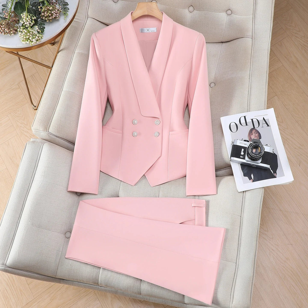 Elegant Chic Double Breasted Blazer Suit with Pants 2 Piece Matching Sets Autumn Womens Outfit Formal Business Office Suits