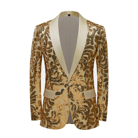 Men's Sequin Blazer England Style Single Breasted Slim Fit Wedding Suit Jacket
