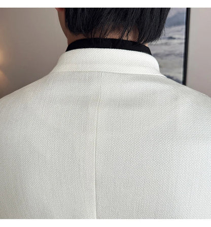 Chinese Style Collarless Suit Jacket Men Fashion Slim Fit Versatile Blazers Male Casual Business Wedding Groom Dress Jacket 2025