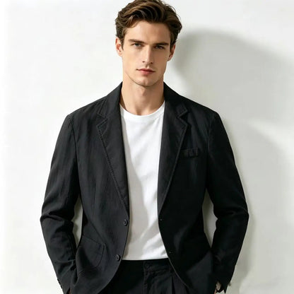 Cotton 100% Blazer for Men, Fashionable for Outdoor Travel, Wedding Hosting, Slim-fit for Casual Wear, Korean Style Blazer