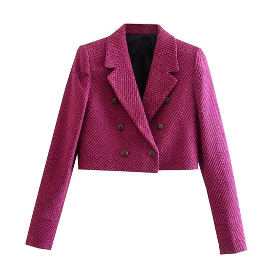 Textured Short Suit Jacket for Women Autumn  Early Release Fashionable Commute Style Pure Color Double Breasted Button up