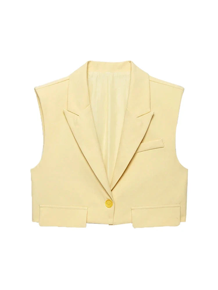 Women's Chic Vest Tops Fashion Cropped Waistcoat Sleeveless Lapel Collar Female Outerwear