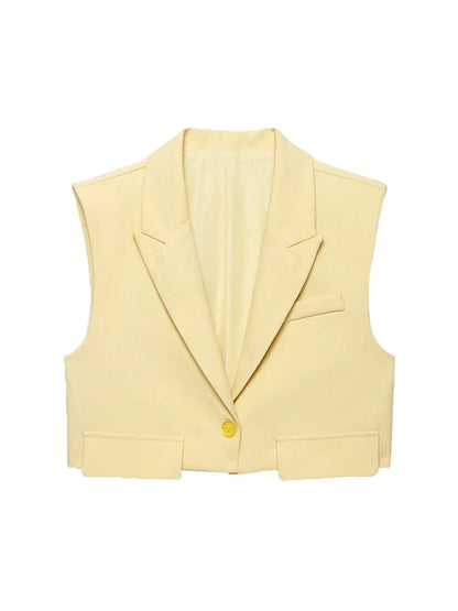 Women's Chic Vest Tops Fashion Cropped Waistcoat Sleeveless Lapel Collar Female Outerwear