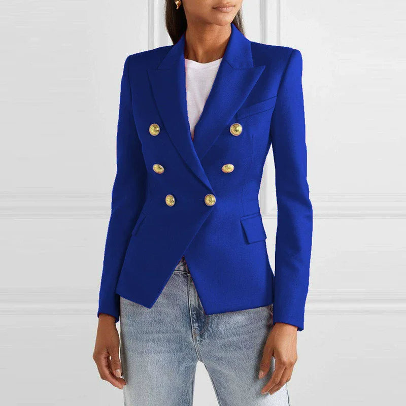 Spring 2025 Women's Casual Faion s Slim Fit Polyester Ladies Jaets Suits Double Breasted Long Sve Pure Color