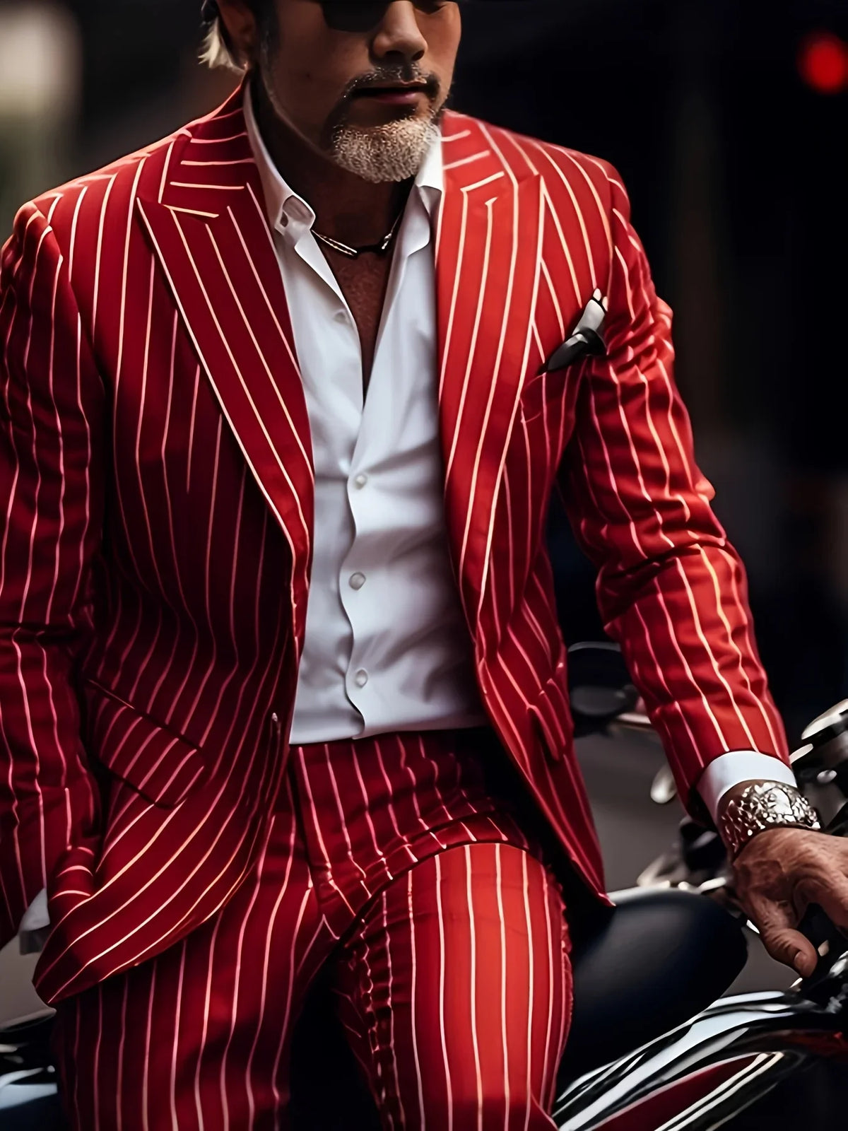 Men's Luxury Red Vertical Stripe Suit Jacket, Vintage Slim Fit Pinstripe Tuxedo Blazer, High-End Avant-Garde Formal Wedding Groo