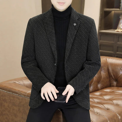 Middle-aged and young business suits, golden mink fleece casual Chenille woolen jackets for men in autumn and winter, with added