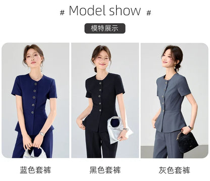 Elegant fashionable professional women's wear,  two-piece short-sleeved blazer+pants. New arrival for spring summer 2026