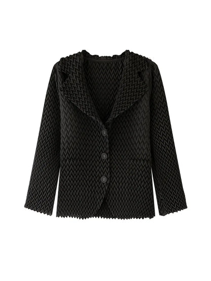 Pleats Original High-end Simple Solid Wave Pleated Small Suit Casual Versatile Long-sleeved Short Jacket Female Spring