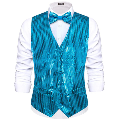 Men's Sequin Vest Waistcoat and Bow Tie Set for Weddings, Parties & Prom