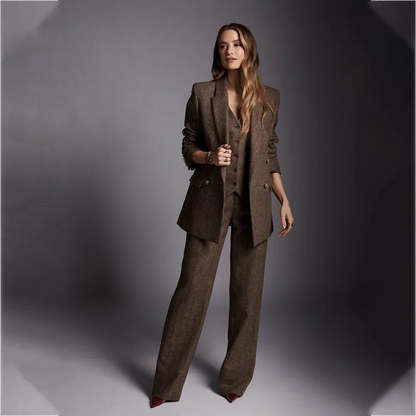 High End Women's Three Pieces Suit Set Double Breasted Blazer Vest Pants Straight Peak Lapel Vintage Office Lady Formal Outfit