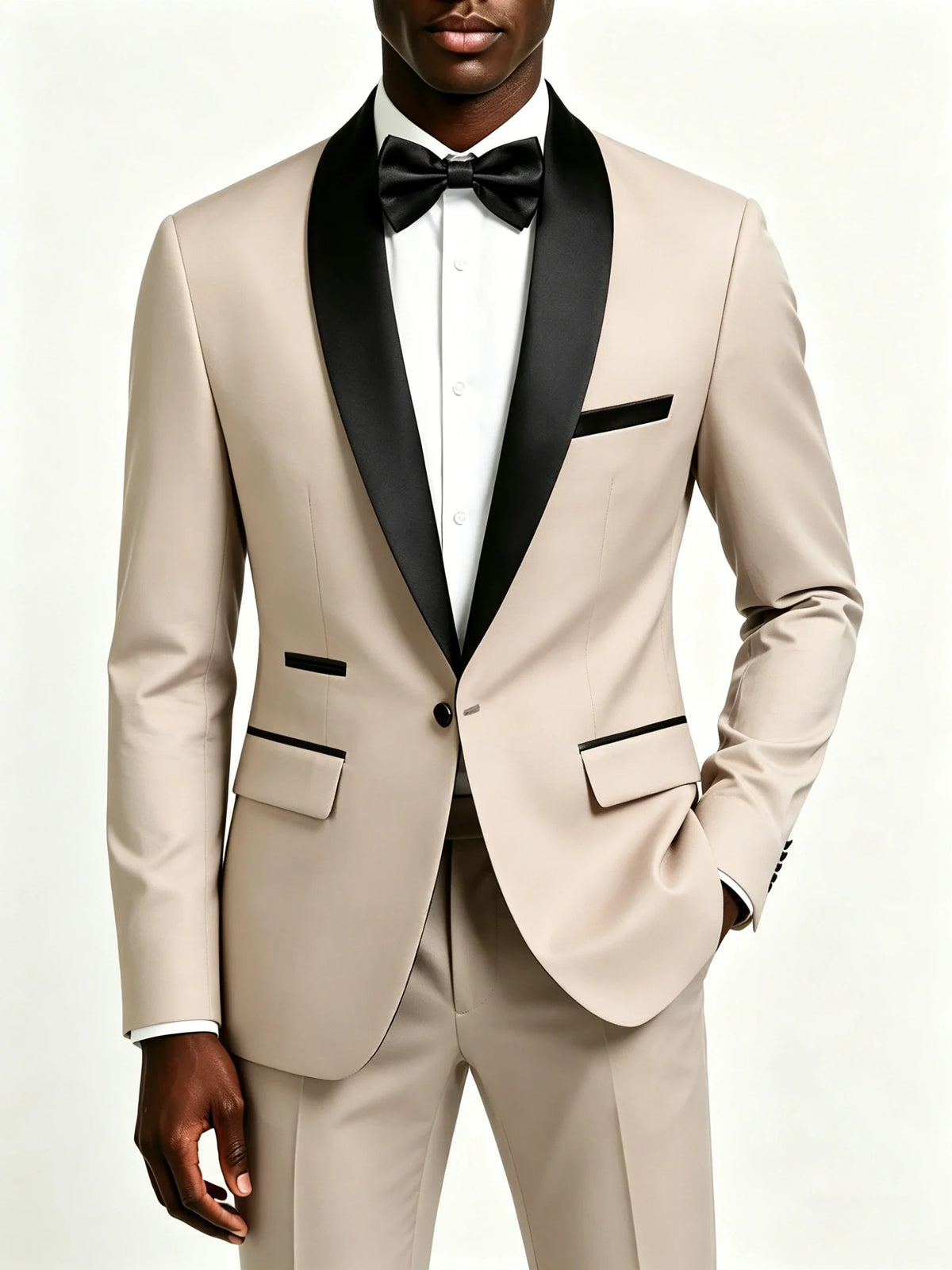 Men's 2-Piece Slim Fit Tuxedo Suit – Black Satin Shawl Lapel for Wedding, Prom & Formal Events