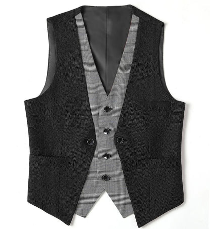 Men's Herringbone Vest – V-Neck Single Breasted Waistcoat for Weddings & Formal Events