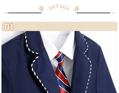 Boys Girls Formal Ceremony Costume Children's Brithish Style School Uniform Kids blue Jacket Pant/Skirt Photography Suit