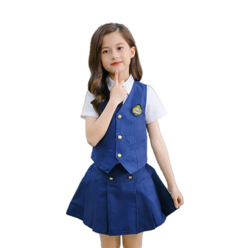 Kids Summer Vest Pants Birthday Suit Children's Short Sleeved Brithish Style School Uniform Flower Boys Wedding Dress
