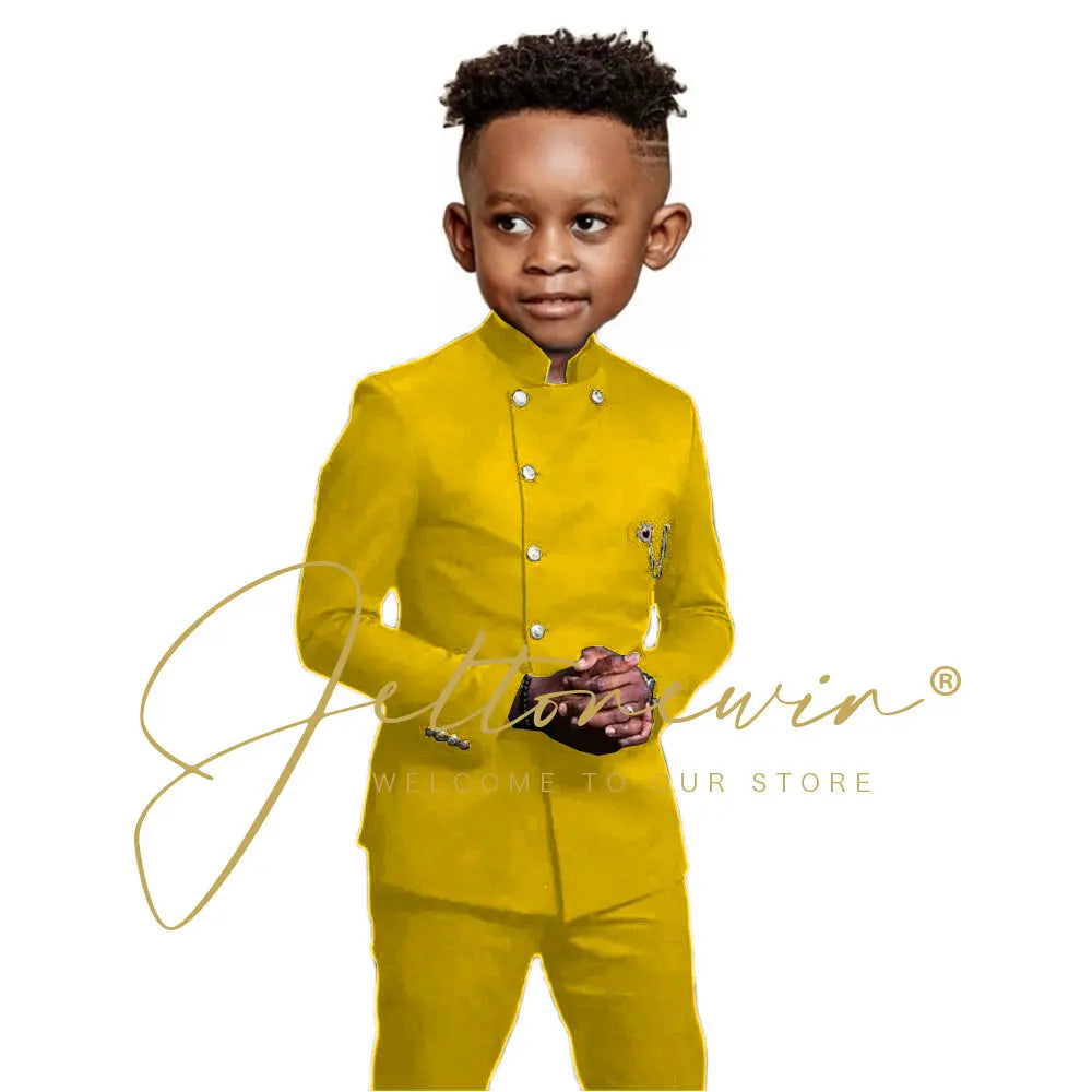Royal Blue Boys Suit 2 Piece Wedding Tuxedos Double Breasted Jacket Pants Slim Fit Kids Formal Party Outfit Blazer Sets