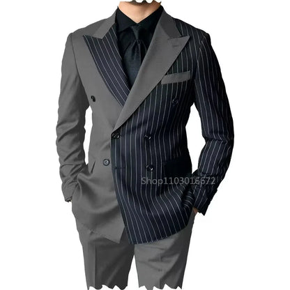 2 Piece Men's Wedding Suits Groom Tuxedos with Peak Lapel Double Breasted Blazer And Pants Set for Prom Business Costume Homme