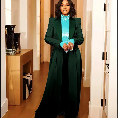 Sexy 2 Pieces Women's Suits Coat Three Breasted Slit Long Jacket Floor Length Overcoat Customized Simple Party Daily Outerwears