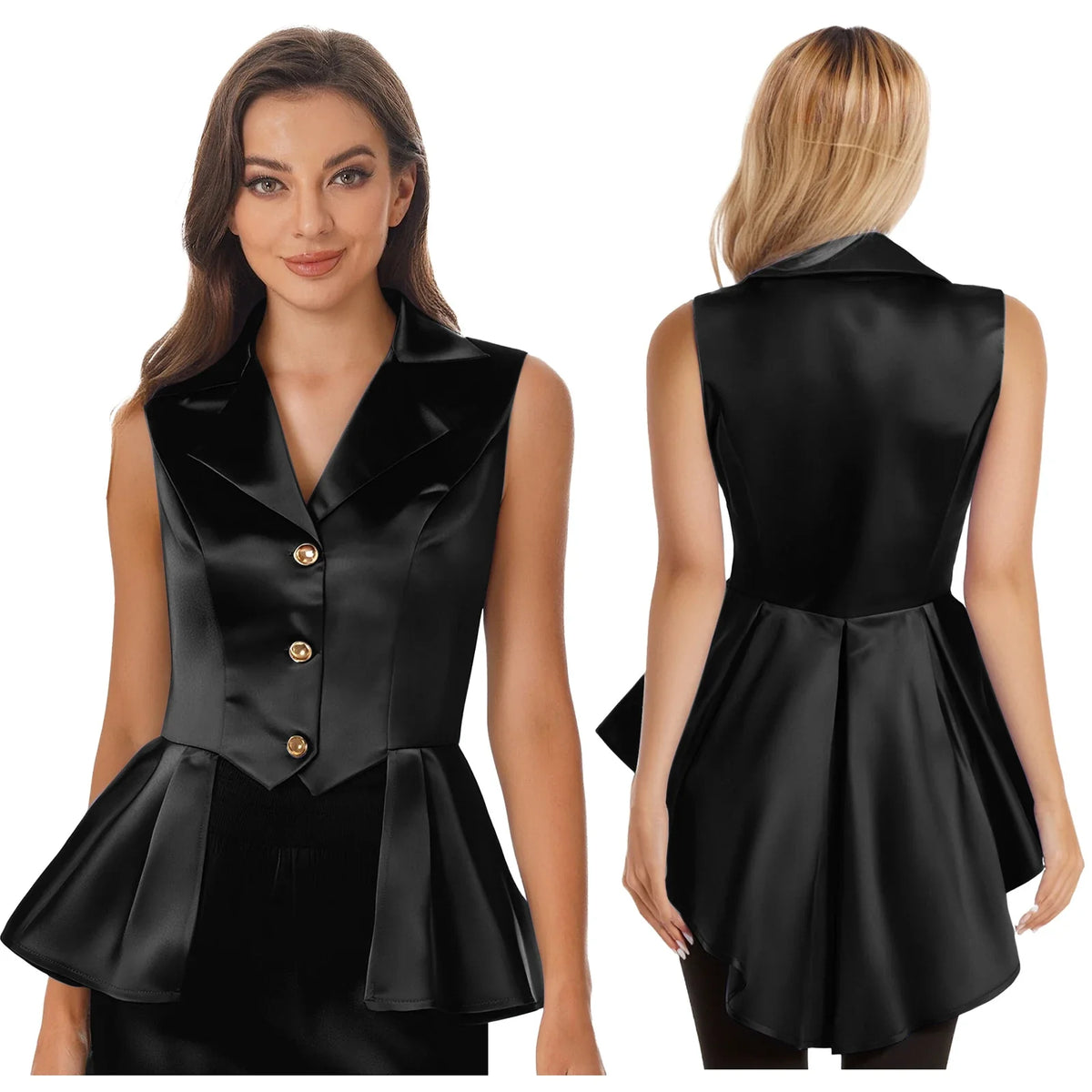 Women Sleeveless Vests Steampunk Victorian Costumes Waistcoat Jacket Top Turn-Down Collar Tuxedo Tank Top Cosplay Gothic Outfit