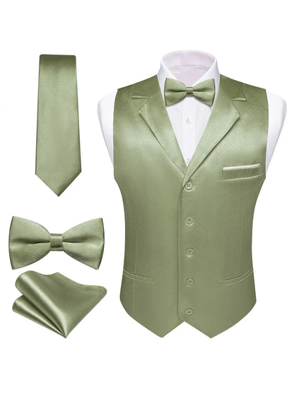 Men's Satin Vest Set with Tie, Bowtie & Pocket Square – Slim Fit for Weddings & Formal Occasions