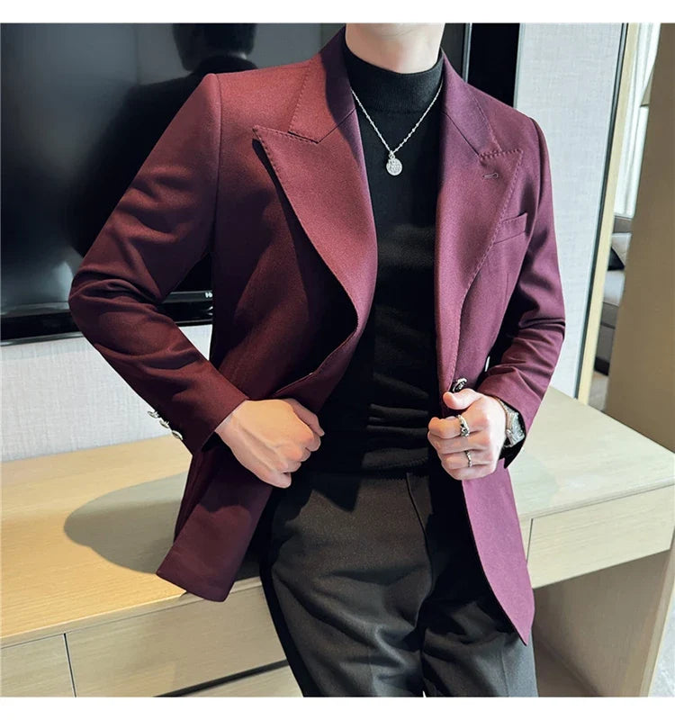 Autumn Winter Thickened Woolen Suit Jacket Men Double-breasted Casual Business Blazers Slim Fit Wedding Social Dress Coat M-4XL