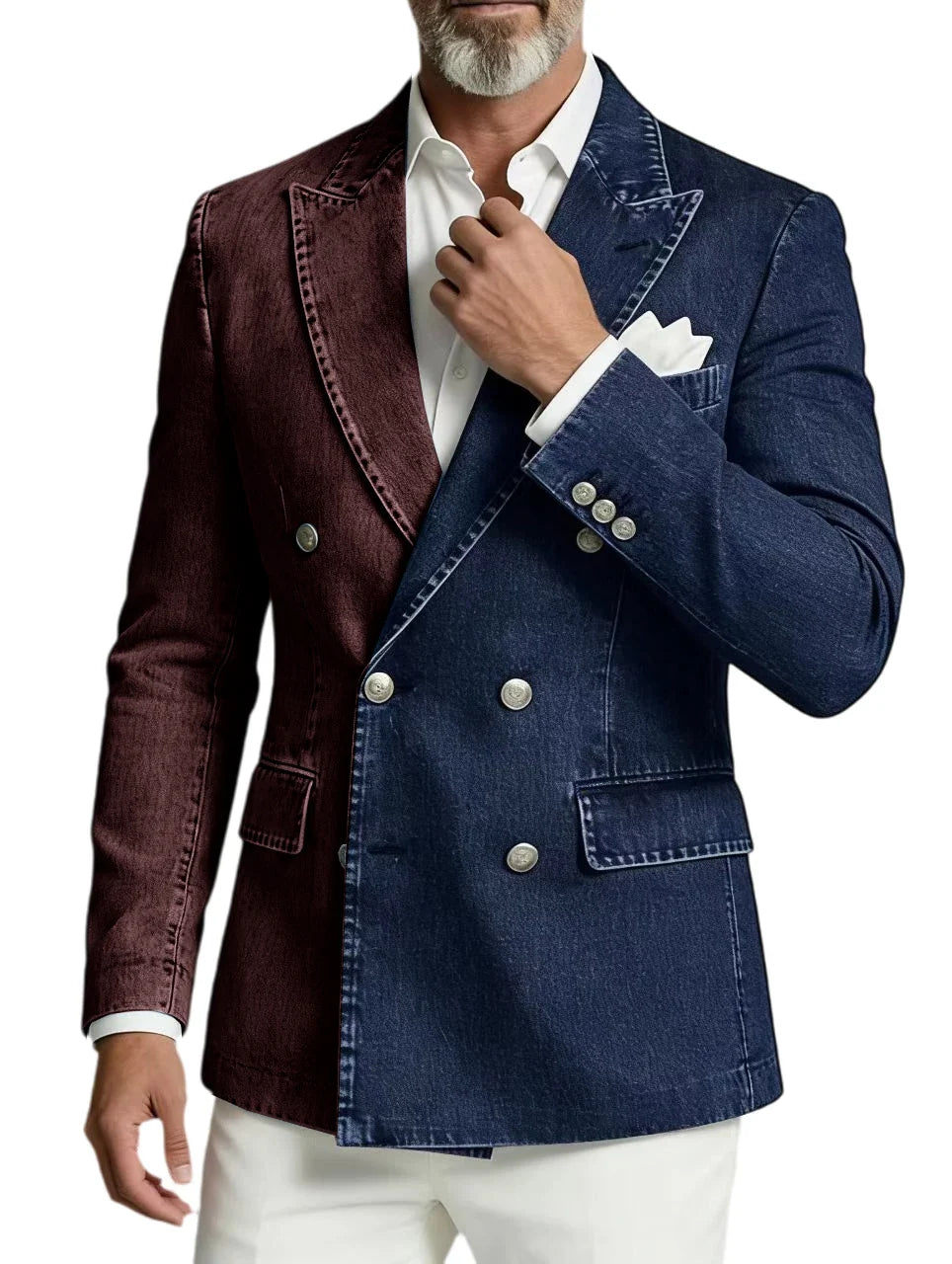 Men's Double Breasted Denim Blazer – Peak Lapel Slim Fit Jacket for Casual & Party Wear
