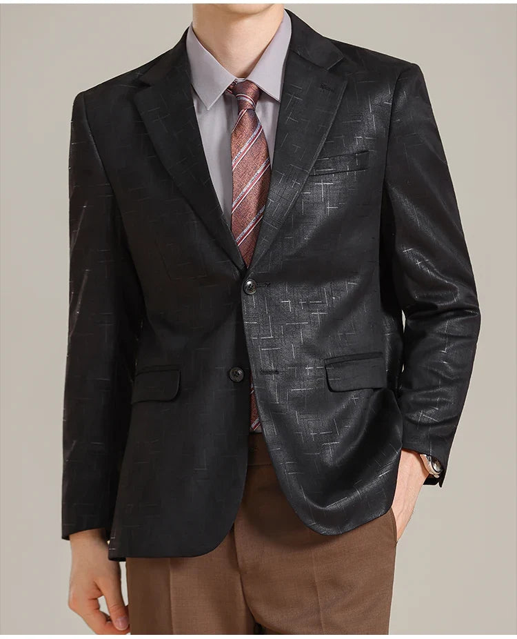 Autumn/Winter Korean Jacquard Casual Suit Jacket Men Slim Business Office Formal Suit Jackets Social Wedding Blazer Masculino