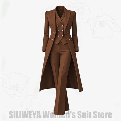 Women's Suit 3 Piece Double Breasted Long Coat Vest Pants Elegant Formal Business Wear Luxury Wedding Party Prom Outfit 2026
