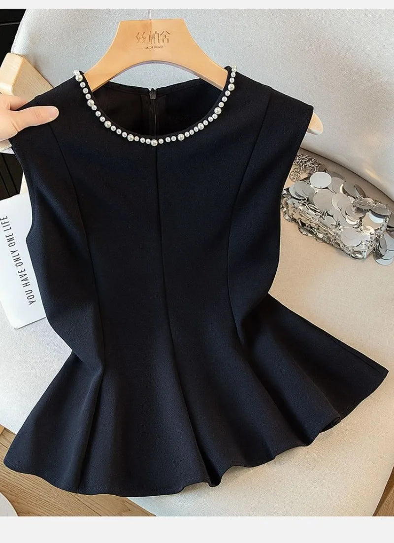2026 Summer New Top Women's Commuting Simple Solid Slim Short Sleeveless Suits Coat Round Neck Shirt Women Zipper Blazer Vests