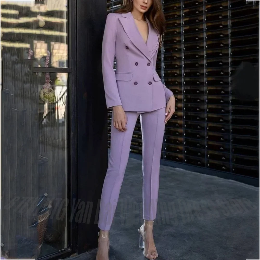 Elegant Women's Suit Set 2 Piece Slim Fit Peaked Lapel Jacket Pants Ankle Length High Quality Formal Outfit for Office Lady Prom