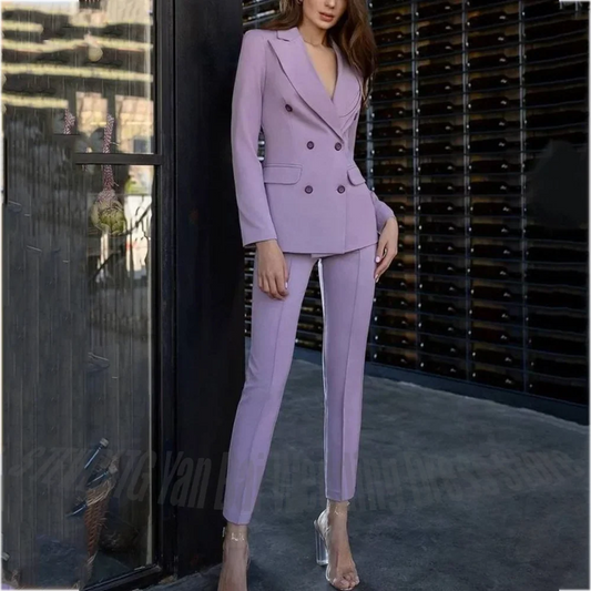 Elegant Women's Suit Set 2 Piece Slim Fit Peaked Lapel Jacket Pants Ankle Length High Quality Formal Outfit for Office Lady Prom