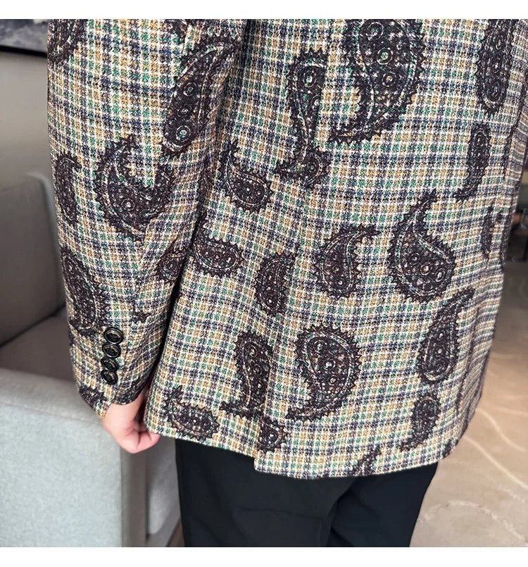 2025 Fashion Embroidery Jacquard Suit Jacket Korean Style Slim Fit Business Formal Social Prom Party Tuxedos Men Clothing 5XL-M