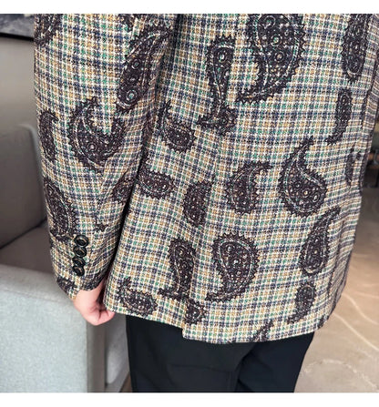 2025 Fashion Embroidery Jacquard Suit Jacket Korean Style Slim Fit Business Formal Social Prom Party Tuxedos Men Clothing 5XL-M