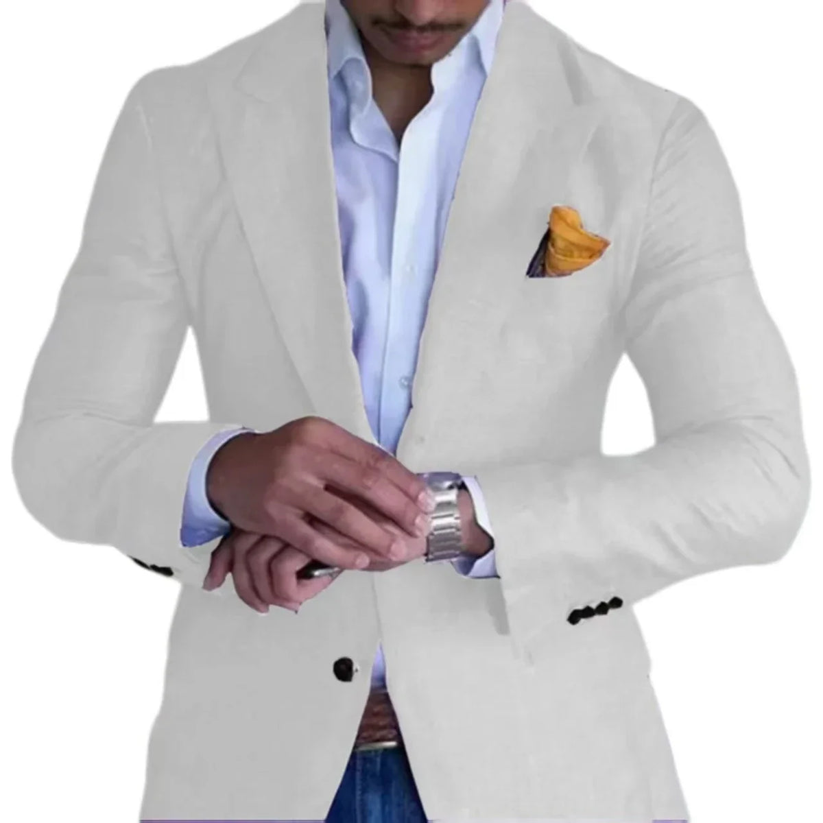 Men's Slim Fit Linen Suit Jacket – Single Button Peak Lapel for Wedding & Beach Events