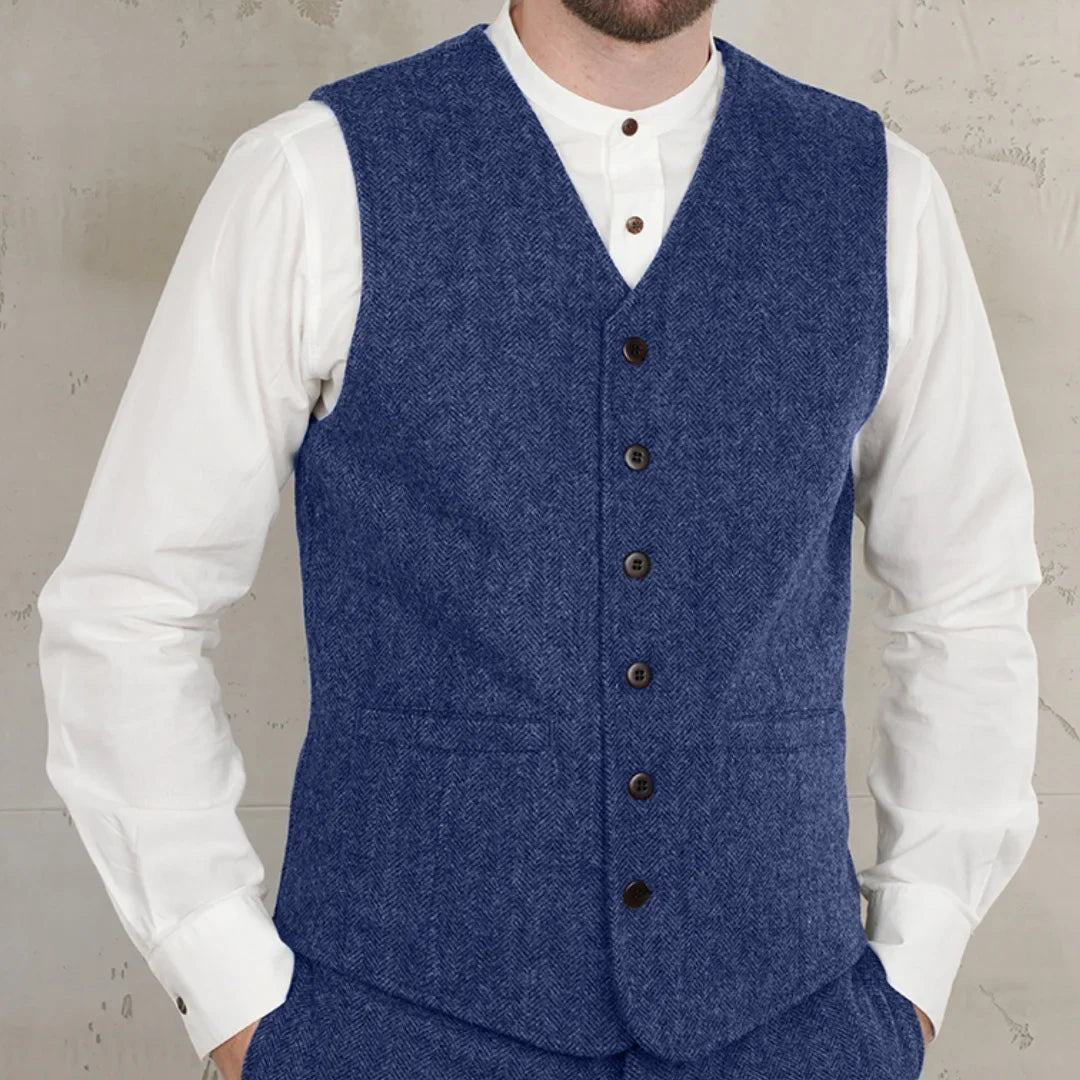 Men's Herringbone Vest for Weddings and Formal Occasions – Single-Breasted Waistcoat