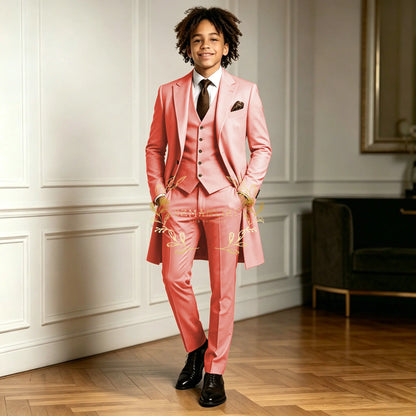 Premium Light Green Boys Formal Suit Sets 3 Pieces Long Jacket Vest Pants Occasion Wear For Wedding Party Banquet Performance
