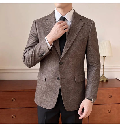 2026 Luxury Leather Suit Jacket Men's Business Casual Leather Men Blazers Social Wedding Groom Banquet Formal Coat Streetwear