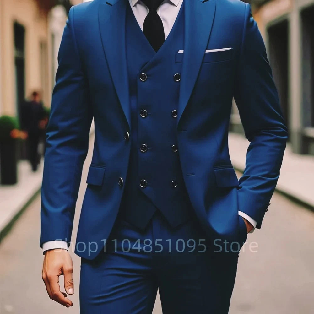 High Quality Men Wedding Suits Fashion Male Business Social Dance Party Dress Peak Lapel Blazers Pants with Vest for Party Prom