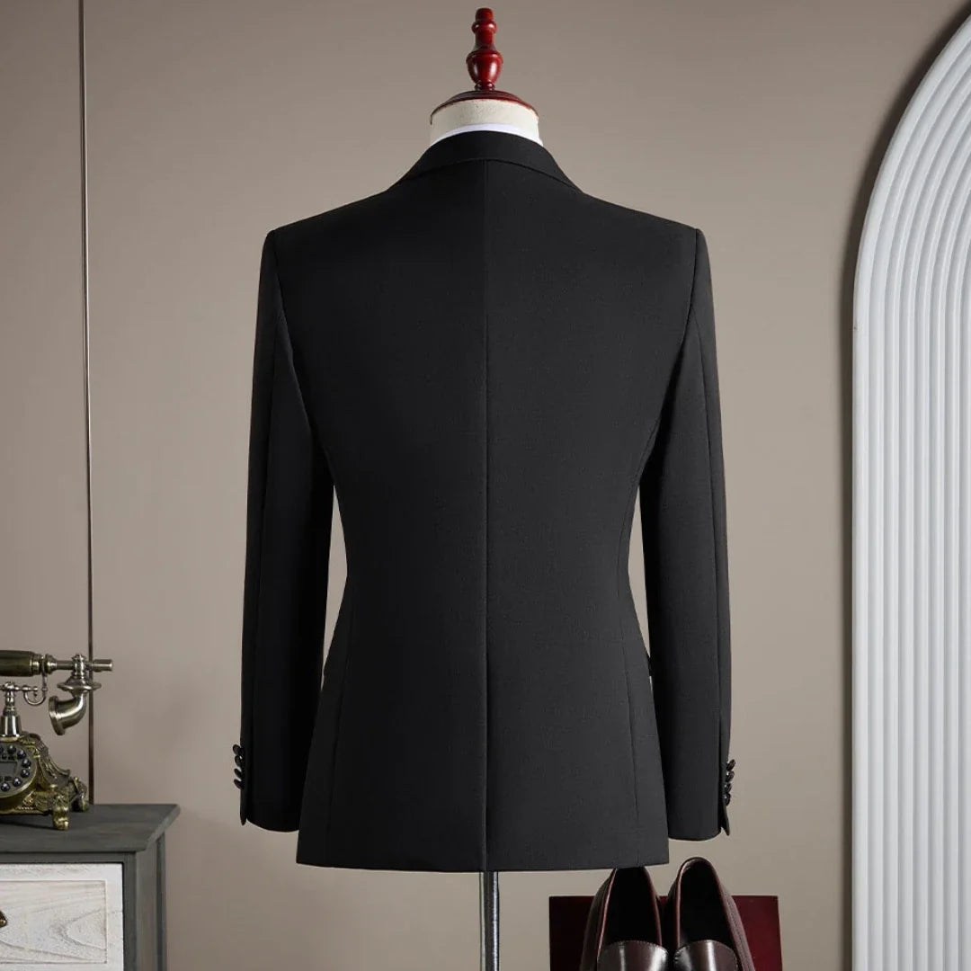 Men Suit Black 3 Piece Single Breasted With Bright Lapel For Wedding Groom Banquet Party Prom Business Work Jacket Vest Pants